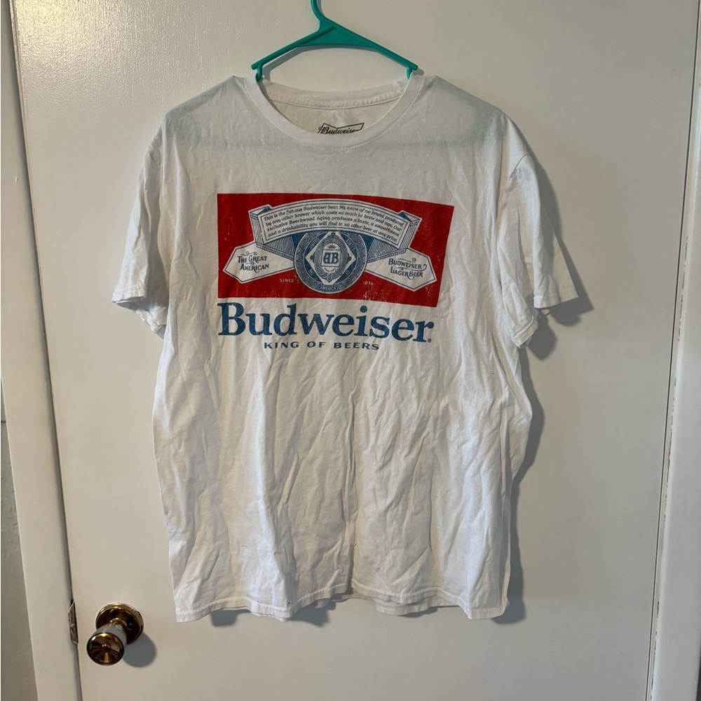 Budweiser Red and Blue Logo White T-Shirt